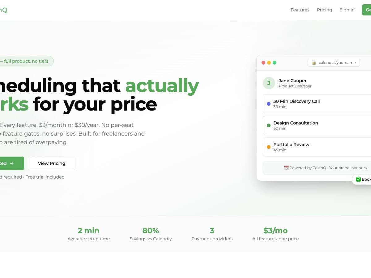 CalenQ.ai — scheduling that actually works for your price